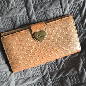 Gucci Light Pink Leather Wallet with Gold Heart Accent